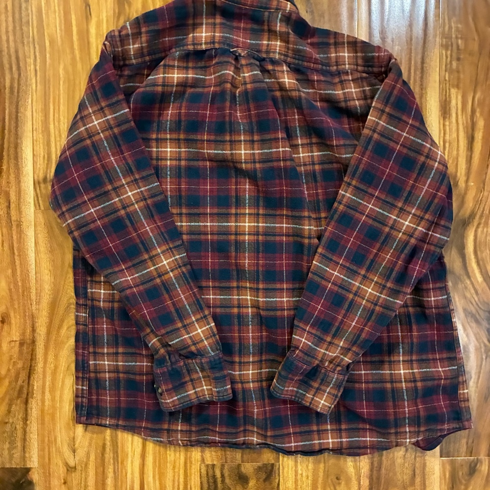 Eddie Bauer Men’s Flannel Shirt Large Plaid Button Up Burgundy Orange Earth Tone - Picture 3 of 3